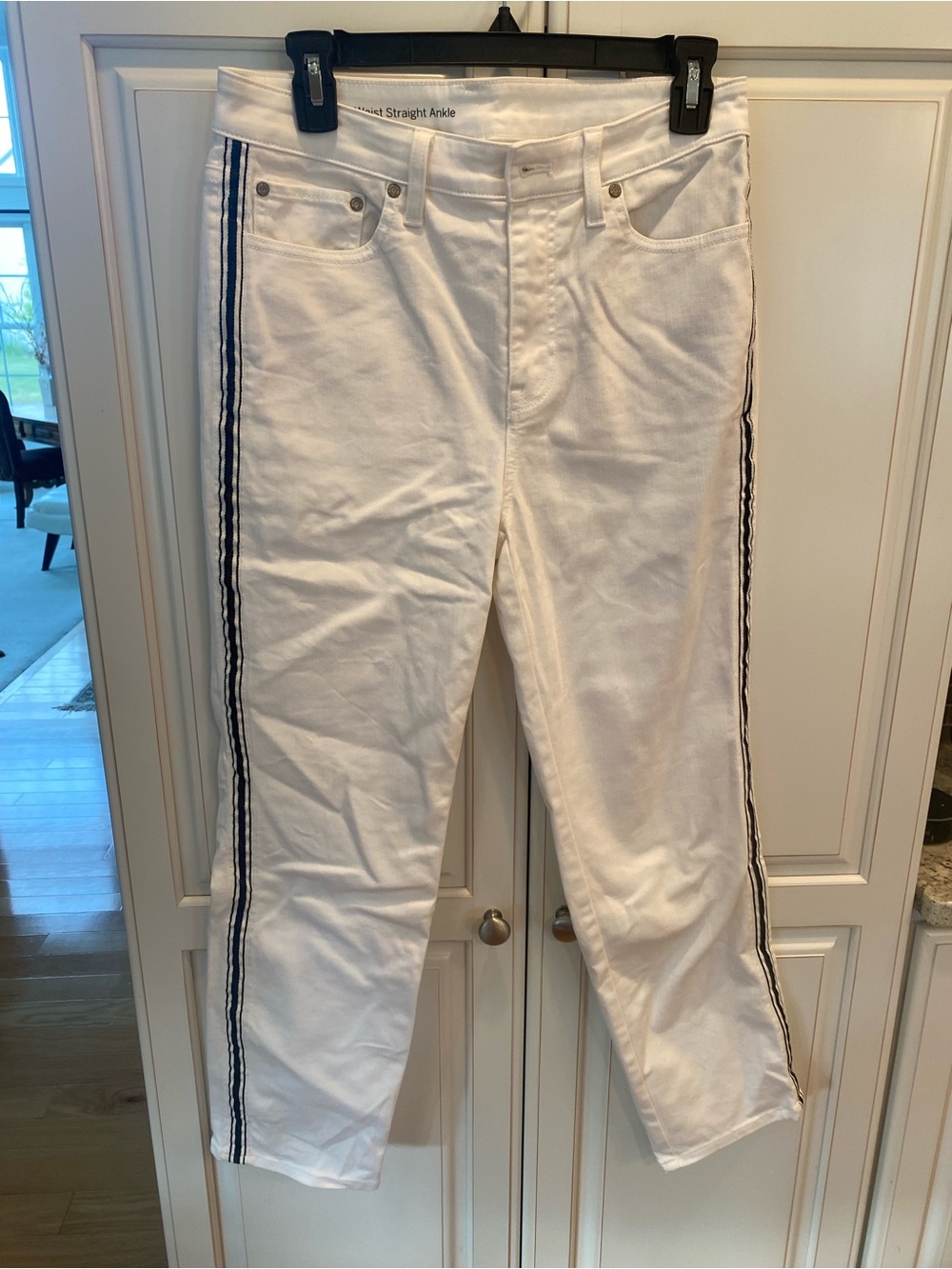 Talbots White Ankle Jeans with Navy Side Stripes